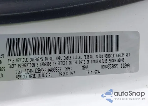 2015 Jeep Compass Altitude Edition from USA, damaged, VIN 1C4NJCBAXFD400627